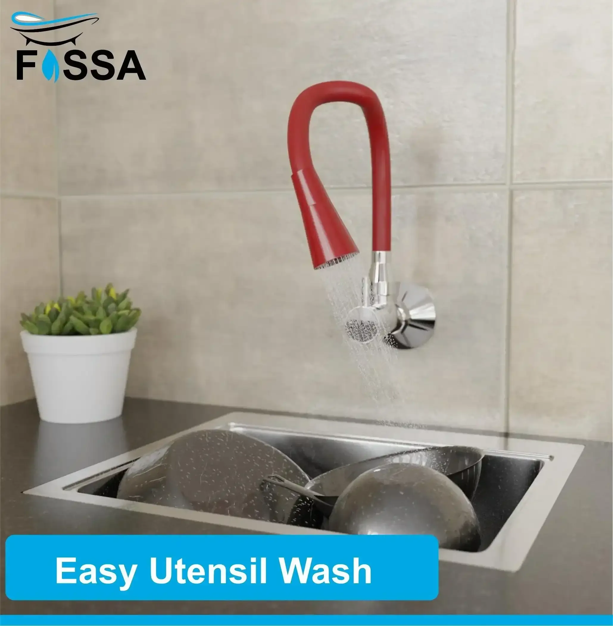 Brass Sink Cock Single-Flow Stainless Steel Flexible 360° Swivel Spout Kitchen Sink Tap Red - Image 3