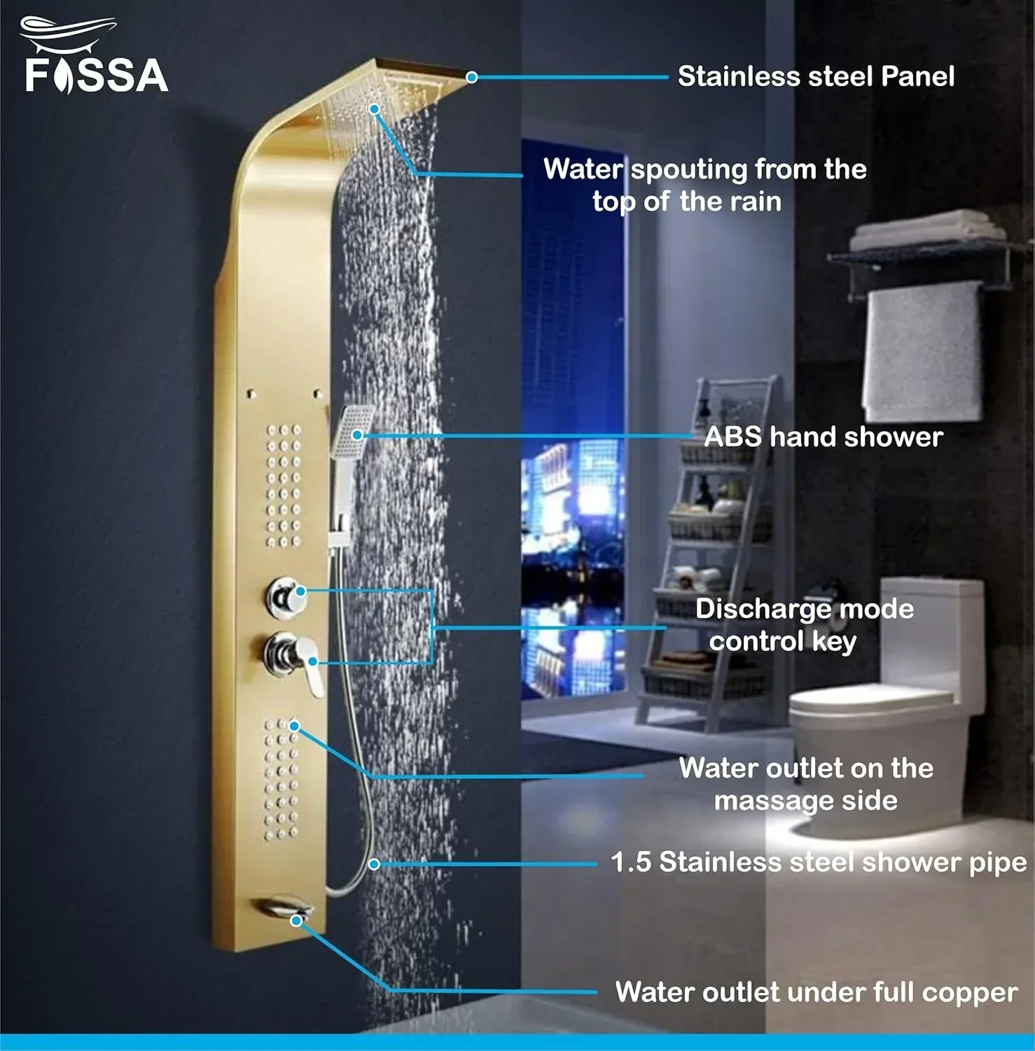 Smart Waterfall Shower Panel Set (Gold) - Image 3