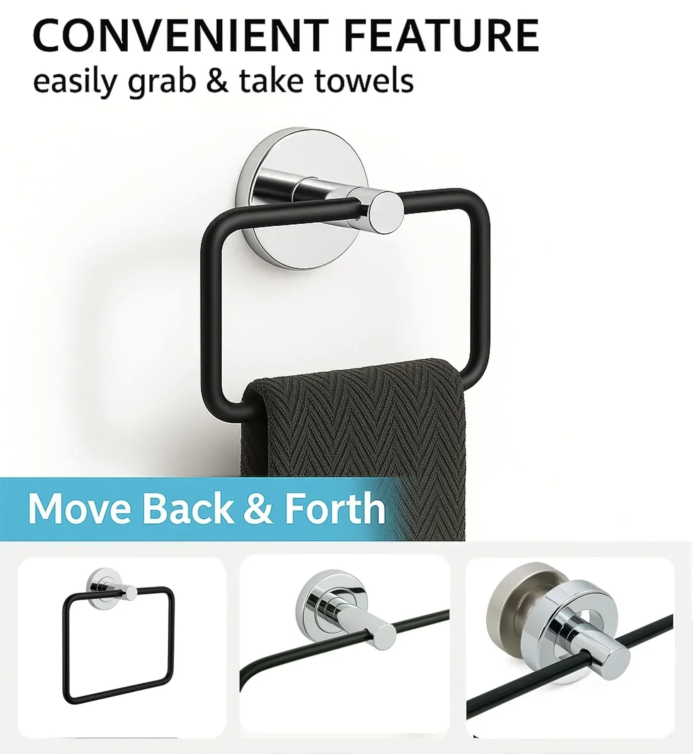 Square Stainless Steel Towel Ring Black-Silver - Image 3