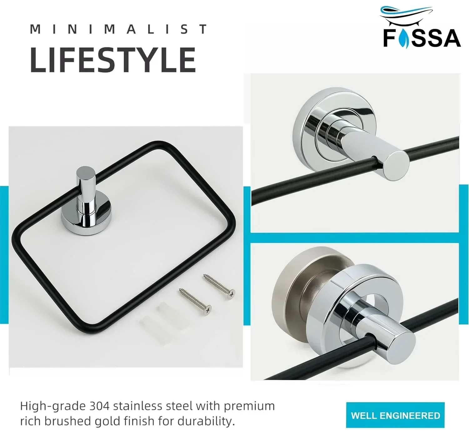 Square Stainless Steel Towel Ring Black-Silver - Image 4