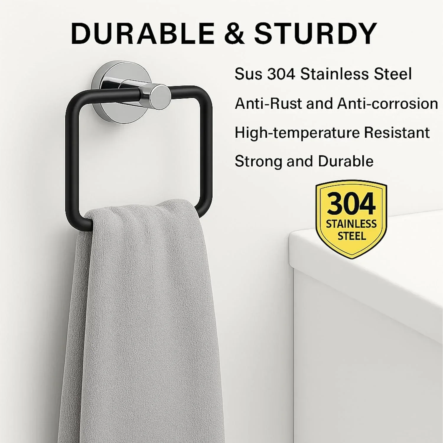Square Stainless Steel Towel Ring Black-Silver - Image 6