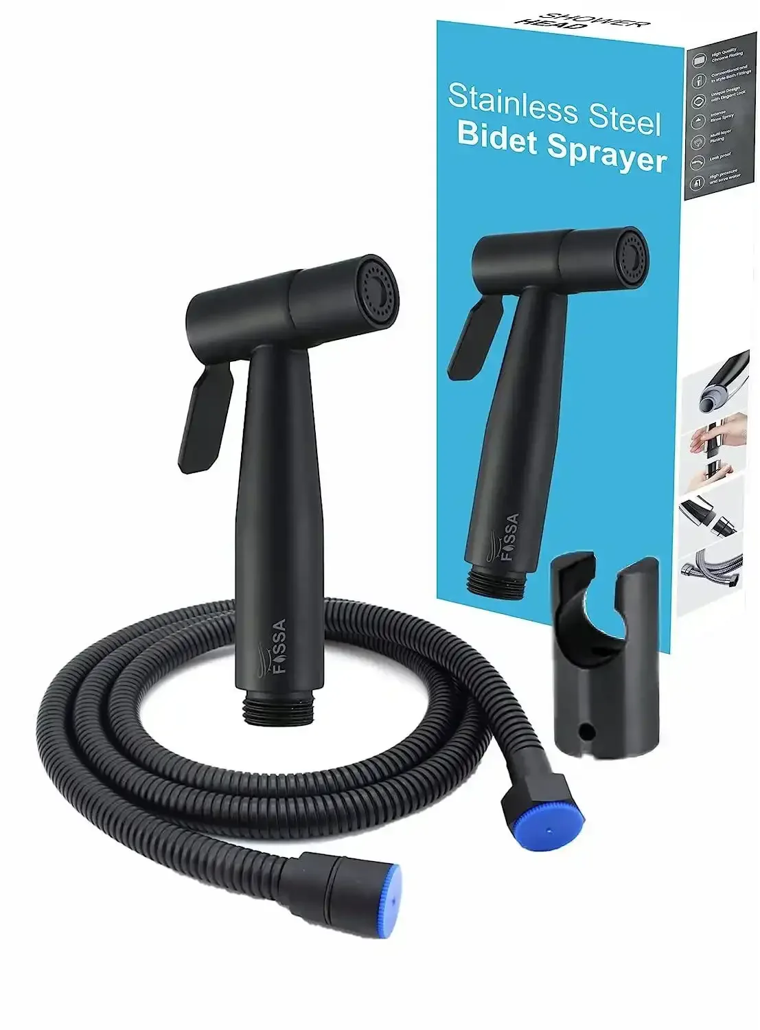 Hand Held Bidet Sprayer Black ABS Health Faucet with 1 Meter 304-Grade SS Hose Pipe & Hook - Image 7