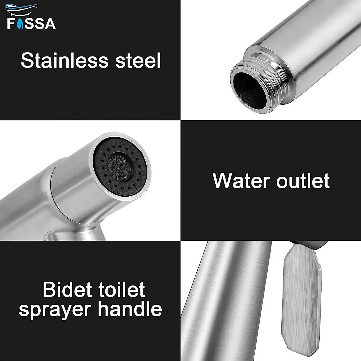 Hand Held Bidet Sprayer Silver ABS Health Faucet with 1 Meter 304-Grade SS Hose Pipe & Hook - Image 6
